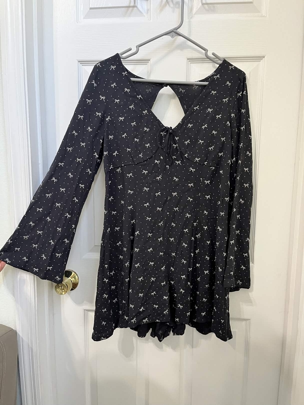 American Eagle Outfitters Dark Blue Romper with White Bow Print